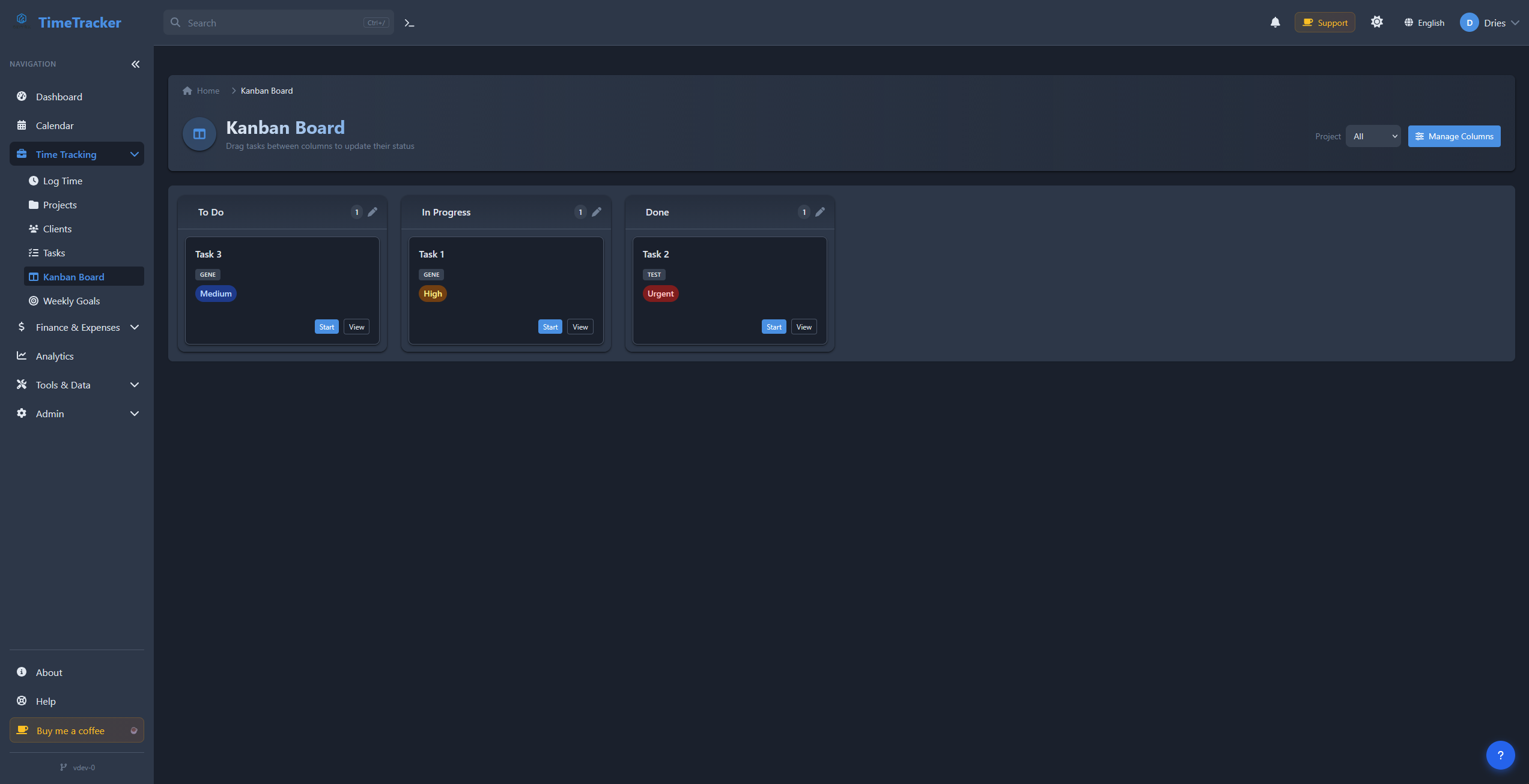 TimeTracker Kanban Board